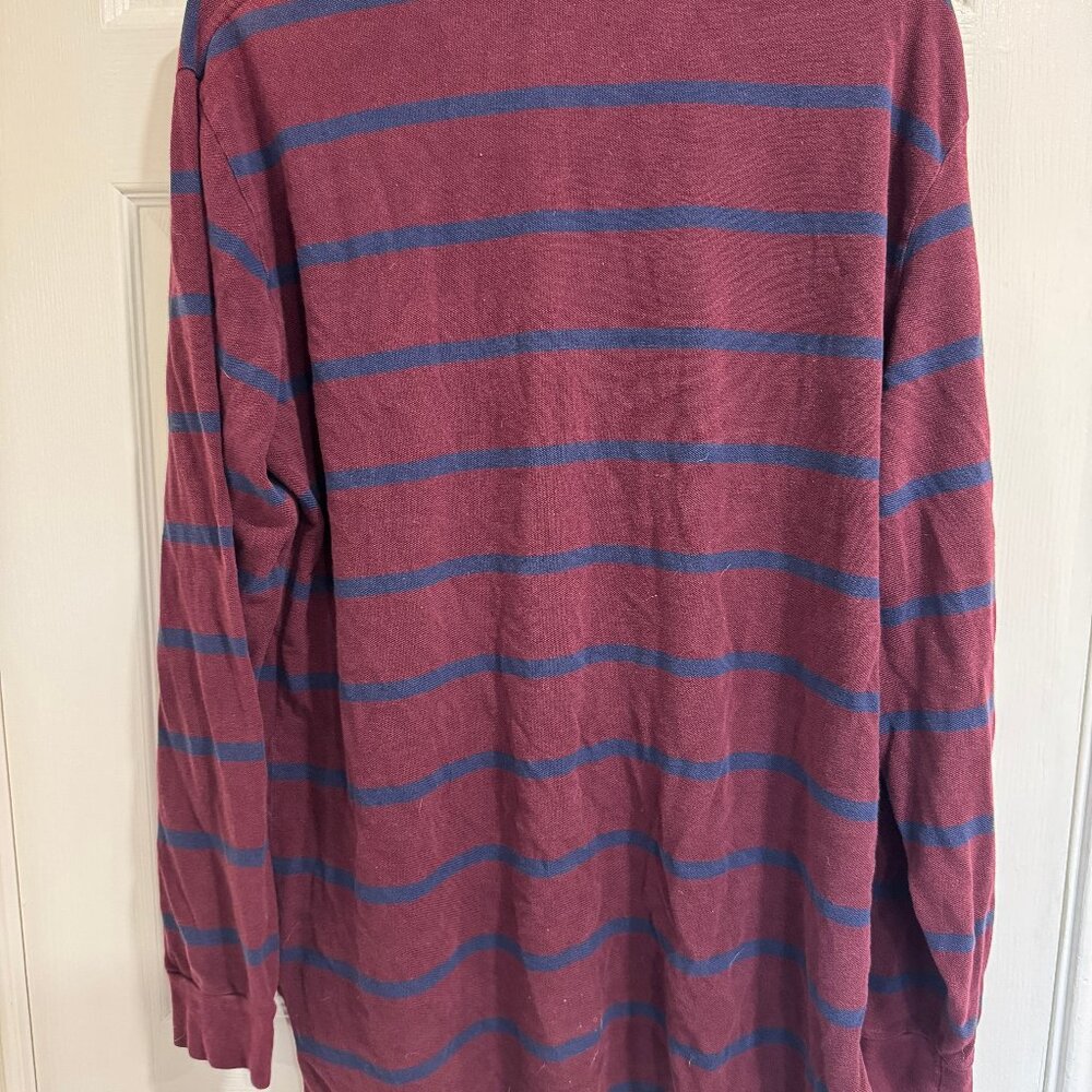 Vintage Polo Ralph Lauren Burghundy and Blue Stripe Long Sleeve Polo, Cotton, XL - Picture 5 of 6